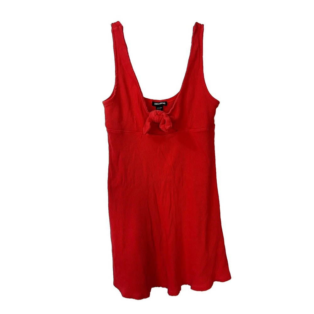 Billabong Dress Women's Medium Red Ribbed Knit Tie Front Cutout Mini Summer